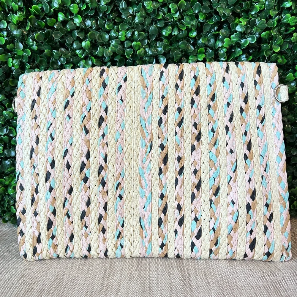 New Straw Weave Envelope Clutch | Crossbody Bag | Multicolor | Detachable Strap
